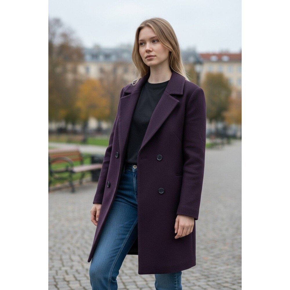 Uniqlo Womens Amethyst Wool Blend Pea Coat Sz S Lined Button Preppy Academia
